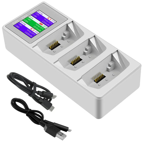 3 Way Battery Charging Station With Color Screen Bidirectional Fast Charging For Drones And Smartphones Energy Box Intelligent Chip Protection Against Overcharge And Overheat Lightweight ABS Dock with cables
