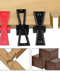 Top Shelf Dovetail Marking Jig And Mortise Layout Gauge For Hand Tool Woodworking Projects showing three gauges on wood.