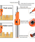 Premium Countersink Drill Bit Set For Woodworking And Timber shows sharp cutter head with adjustable depth and hex key for screws.
