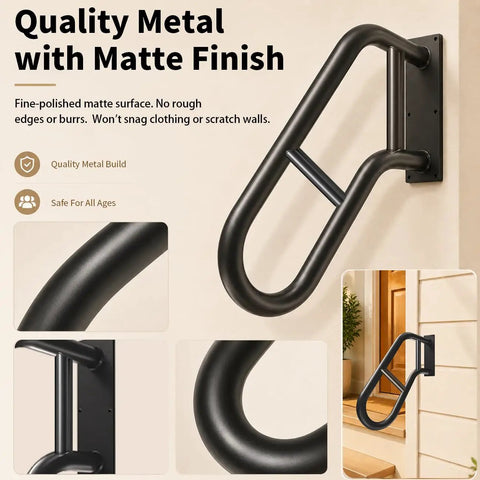 Rock Solid Wall Mount Handrail For One To Three Steps Outdoor, matte finish, quality metal build, for safety and support