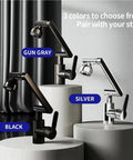 UHRLGHS 360°Swivel Kitchen Faucet with Robotic Arm Dual Mode Soft Bubble & Shower Adjustable Flexible Design Modern Gray Finish for Easy Cleaning & Versatile Use,Black displayed in black, gun gray, and silver colors.