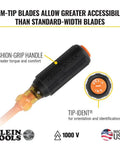 Pro Grade 1000V Insulated Screwdriver Set With Pliers And Wire Stripper, close-up of the handle with cushion grip and tip identification