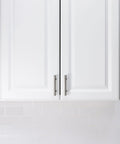 5 Inch Brushed Nickel Adhesive Cabinet Handles Set Of 4 All Metal Self Stick Drawer Pulls No Drilling With 3M Adhesive mounted on white cabinet