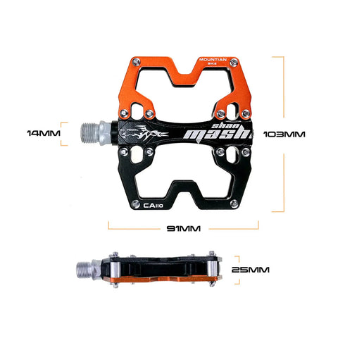 Top view of Ultra Light Nine Sixteen Inch Aluminum Mountain Bike Pedals For MTB Road BMX with CNC Bearing Aluminum Alloy.
