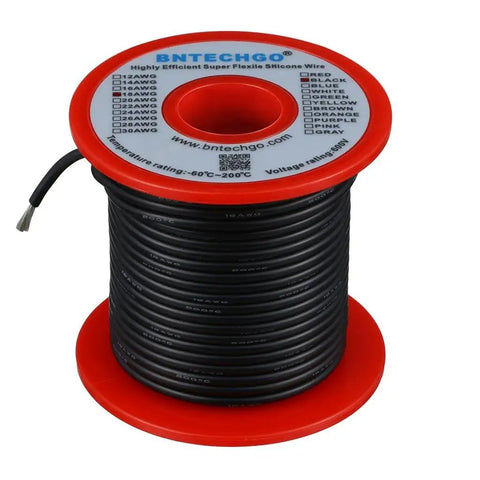 18 Gauge Silicone Wire Spool 100 Ft Black Flexible 18 AWG Stranded Tinned Copper Wire Ultra Flexible Soft Silicone Rubber
