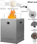 Smokeless Propane Fire Pit Table With 50000 BTU 20 Inch Square Portable Outdoor Patio Heater Lava Rocks Glass Wind Guard And Cover Grey