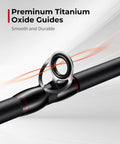 Close-up of titanium oxide guide on Torrent Baitcaster Rod Two Piece Portable Casting Rod For Sensitive Lightweight High Strength IM6 Carbon Build All Day Angling With Pinpoint Accuracy And Easy Handling