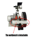Pro Level Heavy Duty Belt Sander And Knife Grinder With Variable Speed Control, showing detachable workbench and motor.