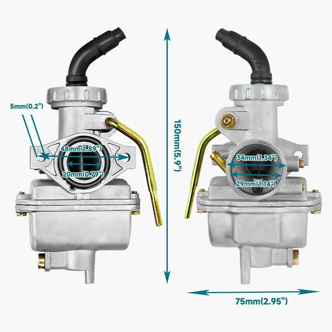 Dimensions of Carburetor Kit For Taotao And Coolster 50cc To 125cc Chinese ATVs Go Karts And Dirt Bikes, showing side measurements.