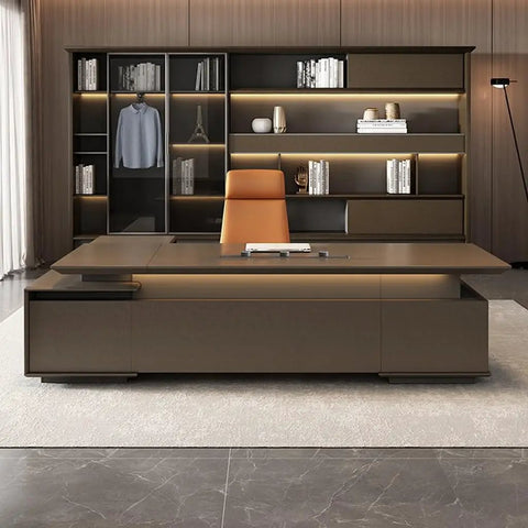 Level Up Your Daily Grind With This Elite Adjustable Standing Computer Desk Premium Executive Boss Table For Home Office Workstation Ergonomic Setup For Power Users And Heavy Lifts, featuring a sleek design and modern office chair.