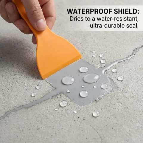 Heavy Duty Waterproof Concrete Crack Filler And Sealant For Driveways And Foundations No Sweat Weatherproof Patching Kit applied to crack.