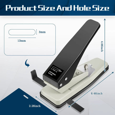 Two Pack Handheld ID Card Slot Punch Kit For PVC Cards Luggage Tags Name Tags And Badges with Metal Hole Puncher, dimensions shown