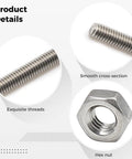 DIY Beaded Garden Stakes Kit With 24 Stainless Steel 8/32 Threaded Rods and hex nuts details showing thread and cross-section