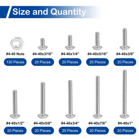 310 Piece 4-40 Phillips Pan Head Machine Screws Assortment Kit In 304 Stainless Steel With Fully Machine Thread Includes 9 Lengths