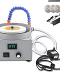 Rock Solid Adjustable Wet And Dry Bench Grinder Featuring Slick Bidirectional Rotation And Crisp LED Display for knife sharpening, includes coolant hose.