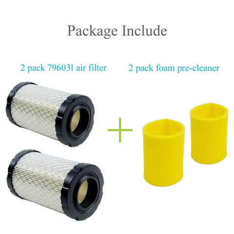 2 Pack Air Filter With Pre Cleaner Pro Performance Replacement For BS-796031, two air filters with yellow foam pre-cleaners