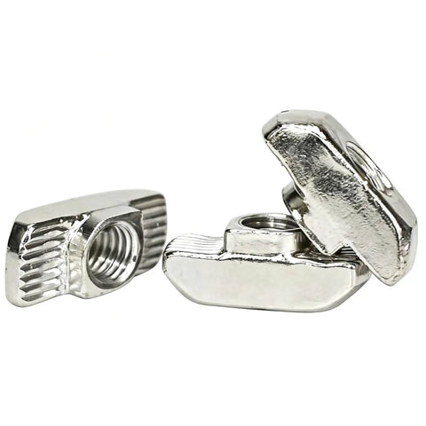 Cool 50 Pack Of Premium M5 T Nuts For 3030 Aluminum Profile Bars close-up view showing knurled grip design and zinc plating.