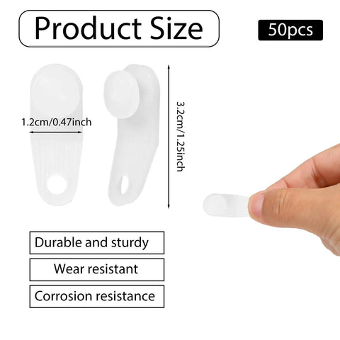 50 Pack Plastic Curtain Hooks And Track Gliders For Smooth Curtain Rods White Replacement Parts Set With Lightweight Durable Plastic Sliders And Curtain Rail Hooks For Easy Install And Quiet Glide. 50pcs white plastic curtain hooks, 3.2cm x 1.2cm