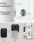 Slick Satin Nickel Smart Deadbolt Featuring Bump Proof Touchscreen Keypad For Hiccup Free Z Wave Hub Setup and Top Tier Remote Access - Installation details and dimensions.