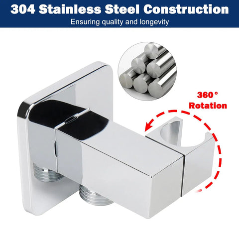 Handheld Shower Head Kit With High Pressure Flow Wall Connector and Hose 304 Stainless Steel Chrome Finish close-up
