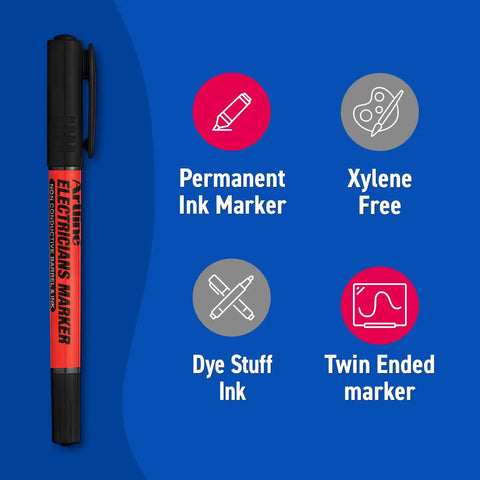 Electricians Markers Twin Nib Pro Grade Series Non Conductive Ink And Barrel Black 0.4mm Fine And 1.0mm Bullet Tips Pack Of 12