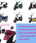 Large Mobility Scooter Control Panel Cover Waterproof Tiller Case on electric bikes and scooters with mirrors.