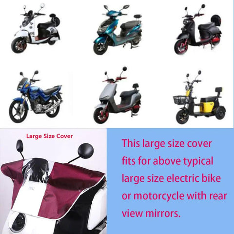 Large Mobility Scooter Control Panel Cover Waterproof Tiller Case on electric bikes and scooters with mirrors.