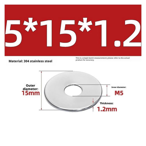 Diagram of Stainless Steel Fender Flat Washers for Screws and Bolts, Heavy Duty Built Tough 5mm Inner, 15mm Outer, 1.2mm Thick