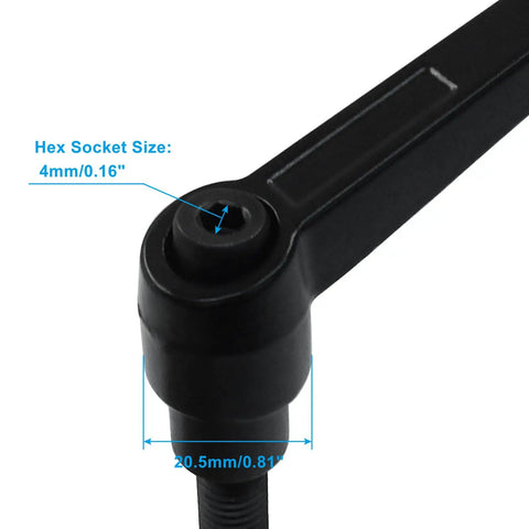 Close-up of Heavy Duty Adjustable Clamping Lever Handle With M10 Male Thread And 32mm Travel Range showing hex socket size.