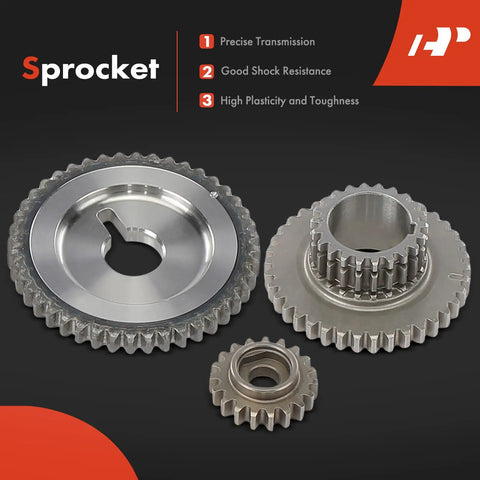 Close-up of sprockets from 10-Piece Engine Timing Chain Kit With Tensioner, Guide And Sprocket For 2.5L Nissan Altima 2010-2013 And Rogue 2010-2015 No VVT Sprocket Direct Replacement Easy Install Replaces 150413TU1B 15041ZX00A
