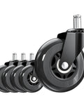 Heavy Duty 3 Inch Office Chair Wheels Replacement Set Of Five Smooth Gliding Rollerblade Casters With Universal Standard Stem For No Fuss Desk Upgrades And Top Shelf Performance Black, viewed from the side, showcasing durable design.