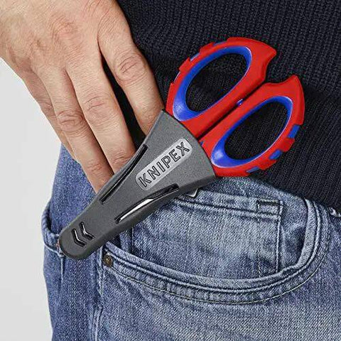 Electricians Shears With Ferrule Crimp Area Up To 6 Square Millimeters, 6.25 Inch in belt case attached to jeans pocket.