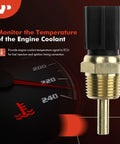A-Premium engine coolant temperature sensor, front view; brass threaded body with black plastic connector.