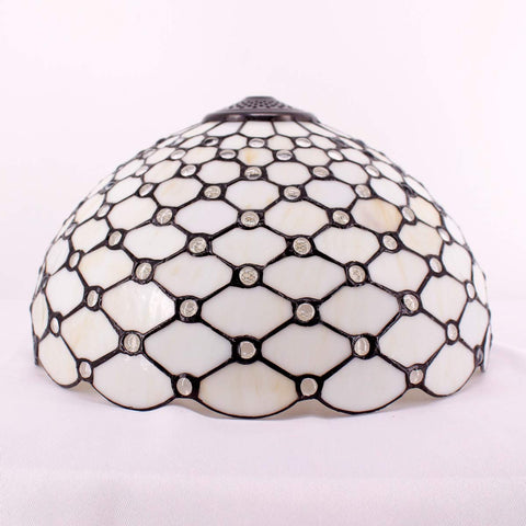 Tiffany Pendant Light Fixture Cream Amber Bead Stained Glass 16 Inch Wide Hanging Lamp With Antique Bronze Finish shade detail