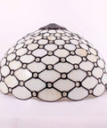 Stained Glass Style Lampshade Replacement For Table Floor Pendant And Ceiling Fixtures, 16 Inch Pearl Bead Glass Shade With Crystal Accents, Fits 3 Hooks, Warm Ambient Glow For Home Office Decor. Wide view.