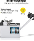 Electric Heat Shrink Tube Cutting Machine With Microcomputer Control, showing high speed motor, 500W power, cutting 50mm tubing.
