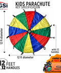Rainbow Parachute Play For Kids 12 Foot Playground Parachute For Cooperative Games Outdoor Gym Class And Indoor Play Durable Polyester