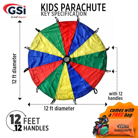 Rainbow Parachute Play For Kids 12 Foot Playground Parachute For Cooperative Games Outdoor Gym Class And Indoor Play Durable Polyester