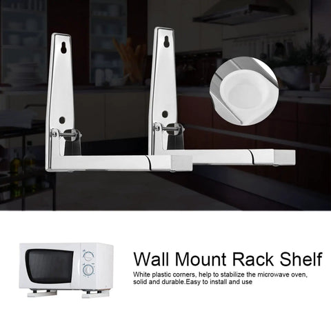 Stainless Steel Microwave Oven Bracket Wall Mount Rack Shelf for Kitchen Space Saving Tidy Countertops Silver Finish
