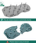 Comparison of Pro Grade Metal Lawn Aerator Shoes With Steel Spikes showing durable metal base vs. broken plastic base