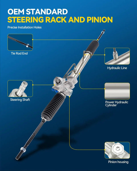 Rack And Pinion Steering Rack For 1993-2002 Prizm And 1993-1997 North American Corolla And 1998-2002 Hydraulic Power Corolla Direct Fit OE Replacement DIY Friendly 261963 4550319215 4425002020, showing detailed components including tie rod end and hydraulic line.