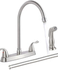 High Arc Kitchen Faucet With Side Sprayer 13 Inch Tall Spout 360 Degree Rotating Two Handle 8 Inch Centerset Brushed Nickel Finish