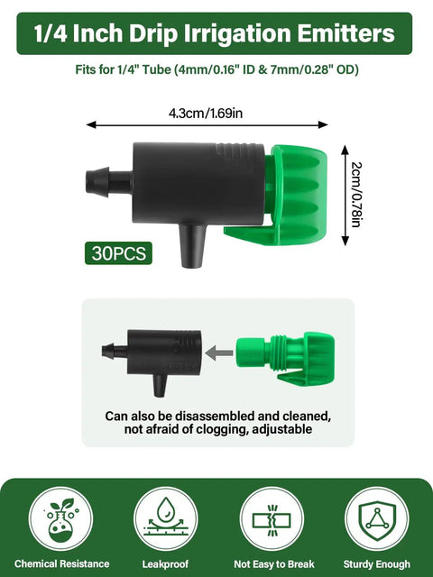 Easy Fit Adjustable Drip Irrigation Drippers Set Of 30 With 360 Degree Flow Control For 4 To 7 Millimeter Tubing Diagram