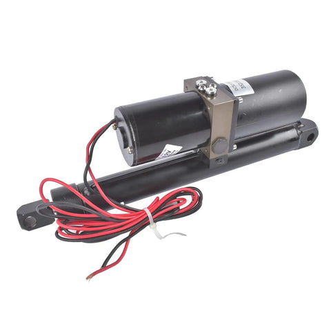 12V Hydraulic Linear Actuator 8000N 1700Lbs Heavy Duty With 12 Inch Stroke, wires shown, black housing, for farm equipment use