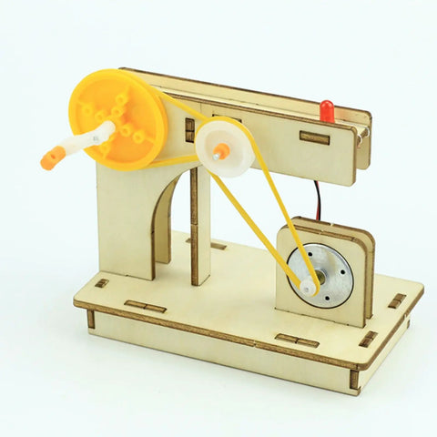 Hands-On Hand Crank Generator Kit For DIY Science Project With Light Bulb, Kid-Friendly Educational Physics And Electromagnetism STEM Kit For Students, Two Piece Set In Random Colors, wooden base