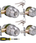 Two Sets All Keyed Alike Entry Door Knob And Deadbolt Combo, Satin Nickel Round Ball Exterior Door Knobs With Locks And Keys