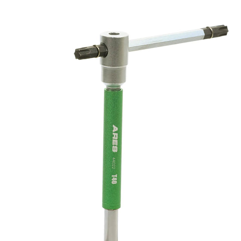 Close-up of T40 handle from 9 Piece Torx T-Handle Spinner Wrench Set With Sliding Grip And Spinning Sleeve, T10 Through T50 Sizes.