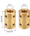 7mm To 7mm Bore Rigid Shaft Coupling Copper Motor Shaft Connector 22mm Length 14mm Diameter shown with size labels