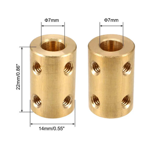 7mm To 7mm Bore Rigid Shaft Coupling Copper Motor Shaft Connector 22mm Length 14mm Diameter shown with size labels