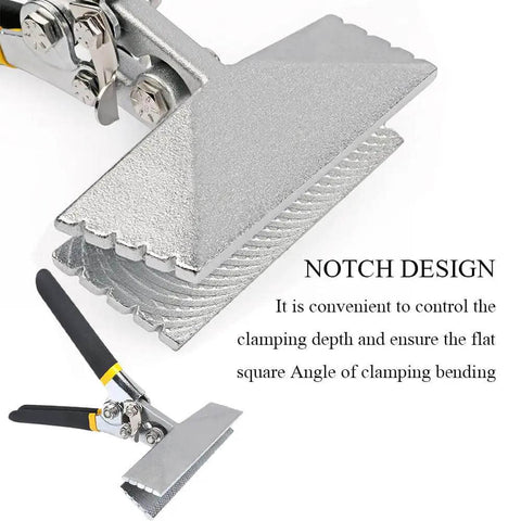 6 Inch Hand Seamer Tool For Sheet Metal Bending And Flattening With Straight Jaw And Non Slip Handle, close-up of notch design.